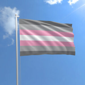 A demigirl flag flies in the wind.